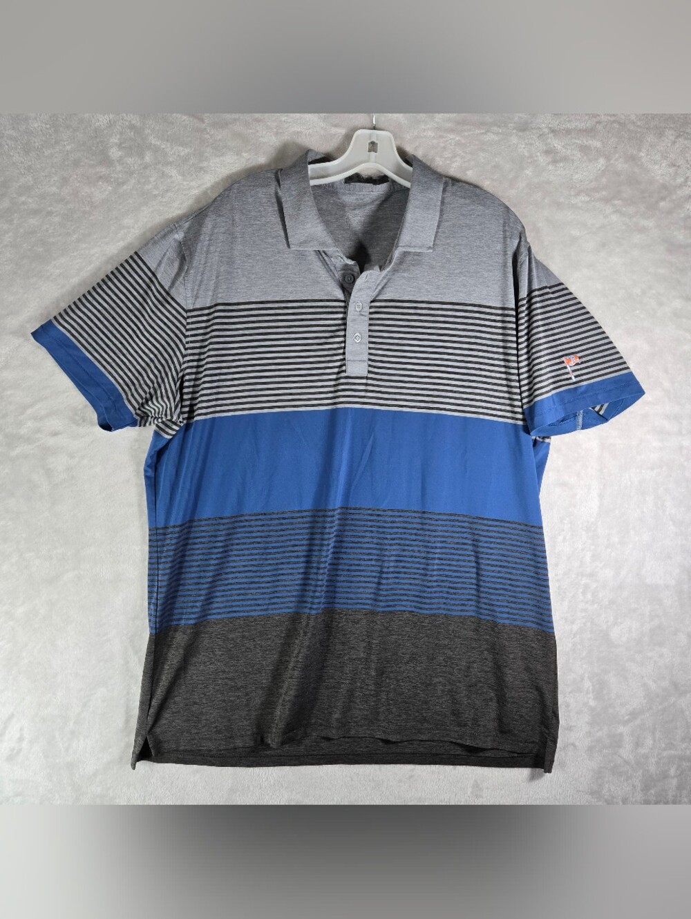 G/Fore Golf Polo Shirt Mens Size XL Extra Large Gray Stripe Performance Patch
